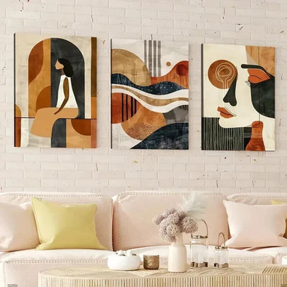 3pcs Abstract Modern Human Portrait Golden Black Wall Art Canvas Unframed - High Quality Print 100% Australian Made Wall Canvas - Bella Home Decor