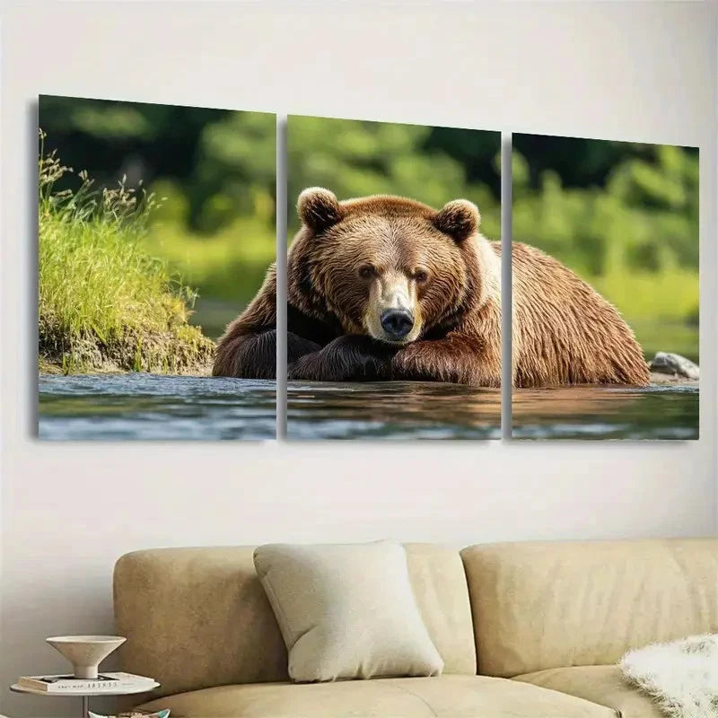 3pcs Brown Bear Wall Art Set Canvas Framed 60x90cm - High Quality Print 100% Australian Made Wall Canvas Ready to Hang - Bella Home Decor