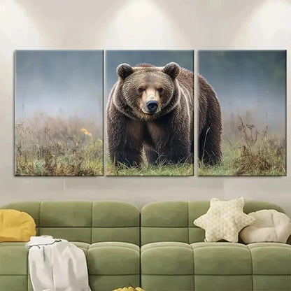 3pcs Brown Bear in Fog Print for Home J   Wall Art Set Canvas Framed 50x70cm - High Quality Print 100% Australian Made Wall Canvas Ready to Hang - Bella Home Decor