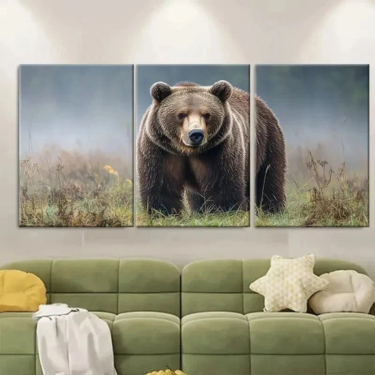3pcs Brown Bear in Fog Print for Home J   Wall Art Set Canvas Framed 50x70cm - High Quality Print 100% Australian Made Wall Canvas Ready to Hang