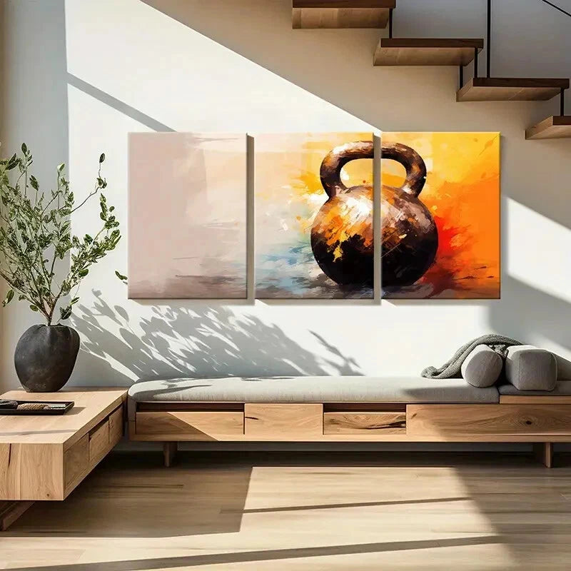 3pcs Kettlebells Abstract Paintings Bright Colors Metal Print Ready to Hang Art - Bella Home Decor