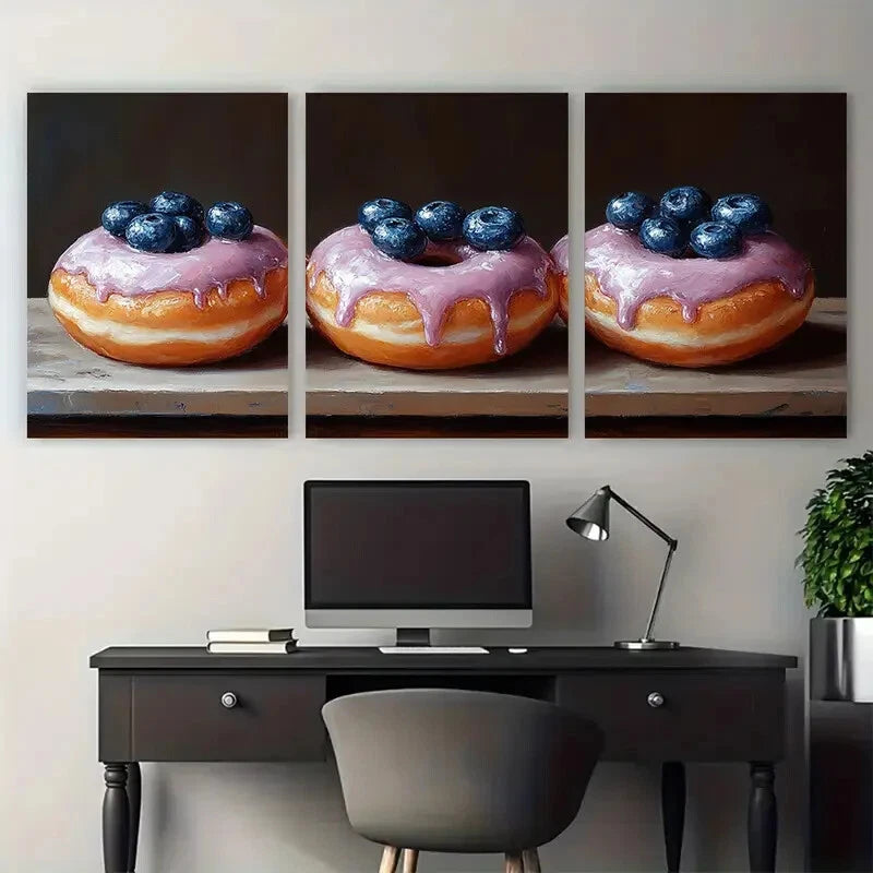 3pcs Donut with Blueberry Food Kitchen Metal Print Ready to Hang Art - Bella Home Decor