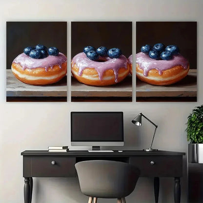3pcs Donut with Blueberry Food Kitchen Metal Print Ready to Hang Art - Bella Home Decor