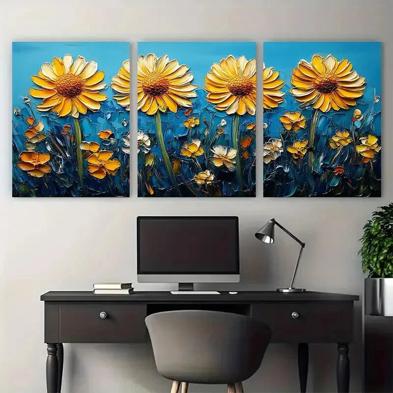 3pcs Vibrant Dandelion Flowers Floral Design Metal Print Ready to Hang Art - Bella Home Decor