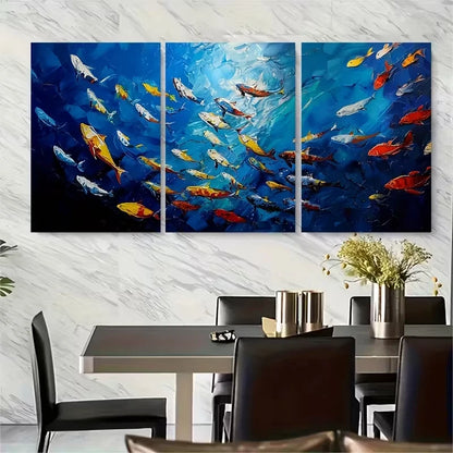 3pcs Colorful Fish School.Underwater Ocean Metal Print Ready to Hang Art - Bella Home Decor