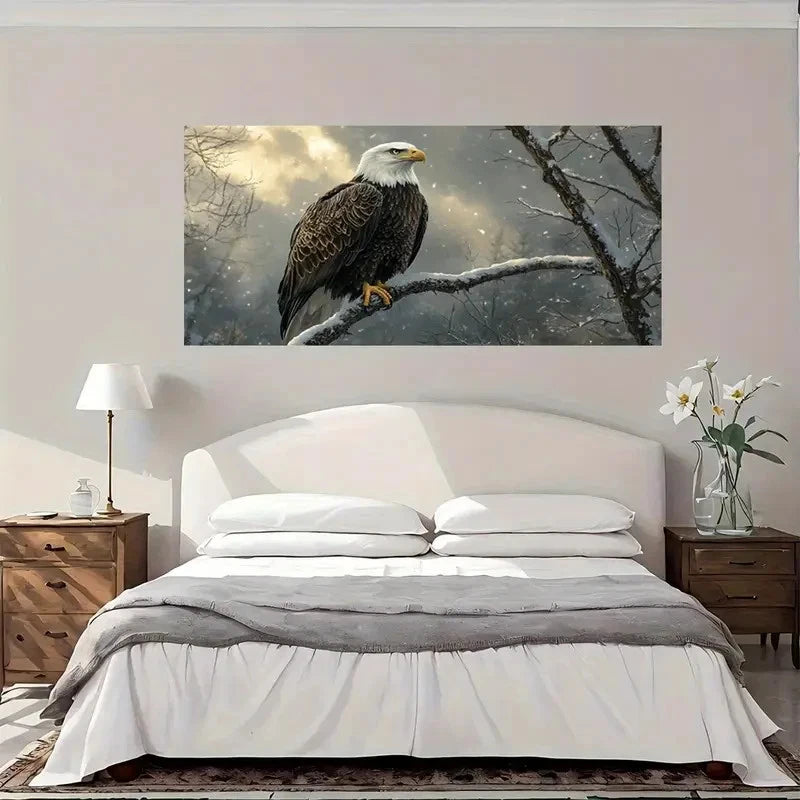 Winter Eagle Branch Wall Art Canvas Office Home Room Framed 120x60cm