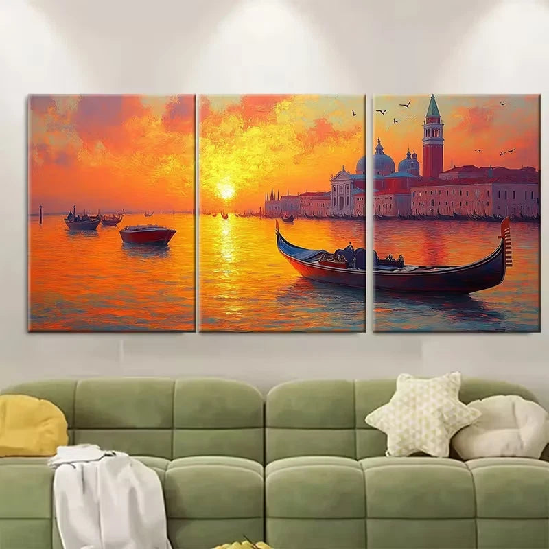 3pcs Venice Italy Sunrise Metal Print Ready to Hang Art