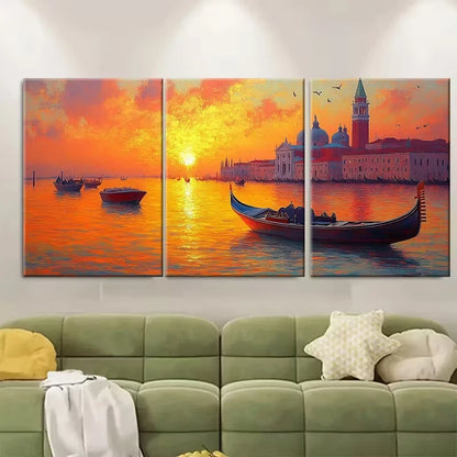 3pcs Venice Italy Sunrise Metal Print Ready to Hang Art