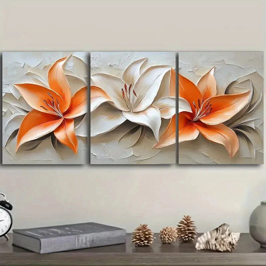 3pcs Oil painting orange lilies Metal Print Ready to Hang Art