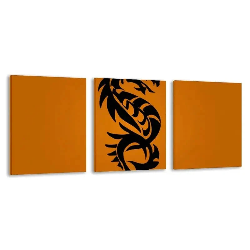 3pcs Black & Orange Modern Tribal Dragon  Wall Art Set  Canvas Framed 50x70cm - High Quality Print 100% Australian Made Wall Canvas Ready to Hang - Bella Home Decor