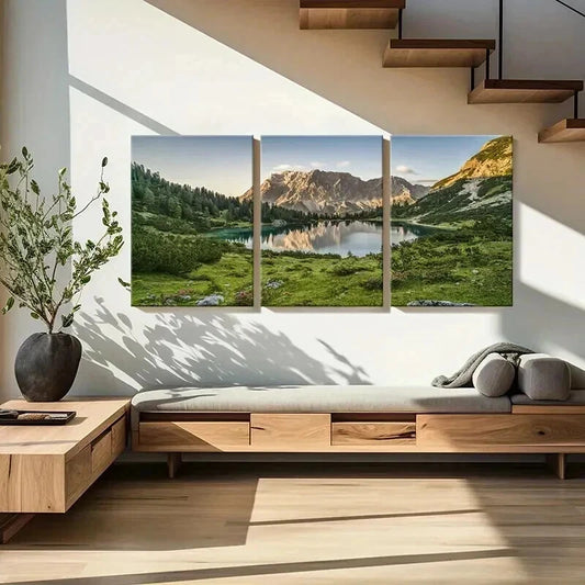 3pcs Mountains Lake Forest Modern Landscape Wall Art Set Canvas Framed 40x60cm - High Quality Print 100% Australian Made Wall Canvas Ready to Hang