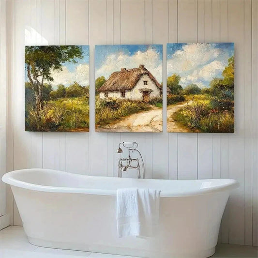 3pcs Rustic Countryside Charming Cottage Perfect Wall Art Set Canvas Framed 50x70cm - High Quality Print 100% Australian Made Wall Canvas Ready to Hang