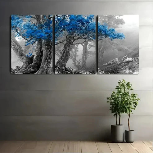 3pcs Ancient Trees With Blue Mist Wall Art Canvas Unframed - High Quality Print 100% Australian Made Wall Canvas - Bella Home Decor