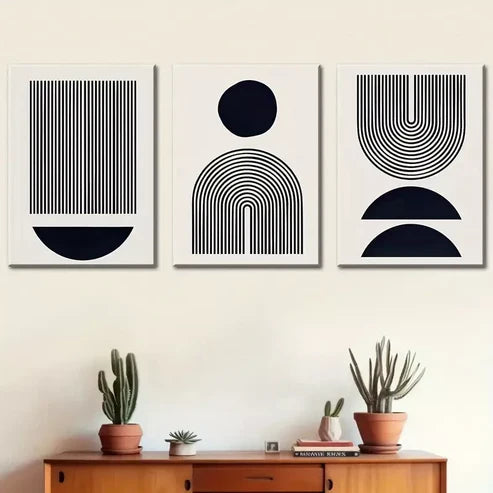 3pcs Black and white graphics and stripes Wall Art Set Wall Art Canvas Unframed - High Quality Print 100% Australian Made Wall Canvas - Bella Home Decor
