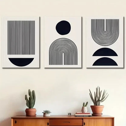 3pcs Black and white graphics and stripes Wall Art Set Wall Art Canvas Unframed - High Quality Print 100% Australian Made Wall Canvas - Bella Home Decor