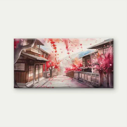 Traditional Street Lined with A Wall Art Canvas Office Home Room Framed 120x60cm