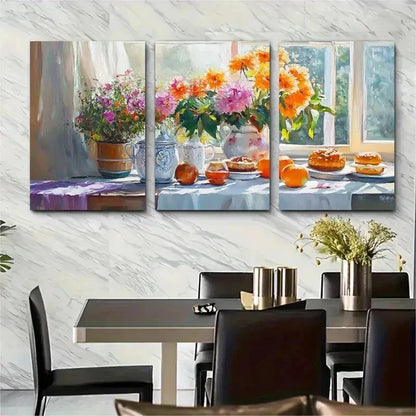 3pcs Life Breakfast Scene Painting G  Wall Art Set Canvas Framed 50x70cm - High Quality Print 100% Australian Made Wall Canvas Ready to Hang