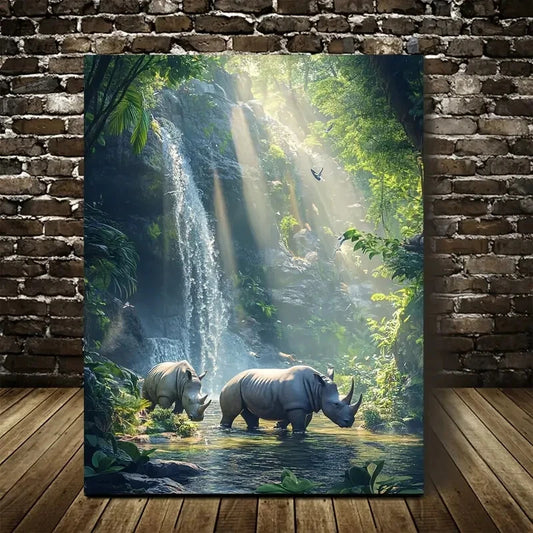 Cyberpunk Rhino Scene with Crystal Painting 40x60cm Metal Print Ready to Hang - Bella Home Decor