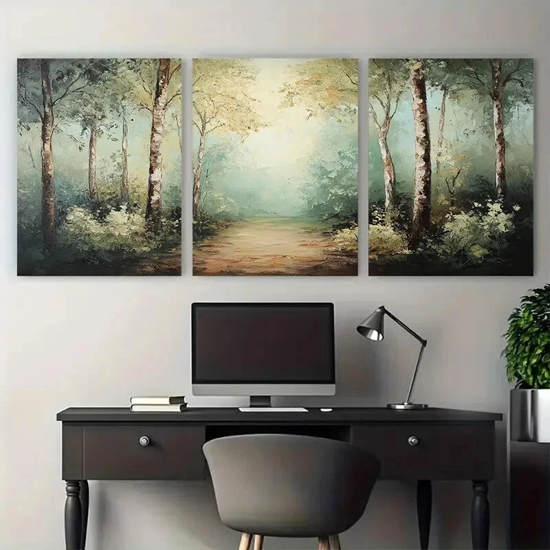 3pcs Dreamy Forest Tranquil Neutral Tones Metal Print Ready to Hang Art - Bella Home Decor