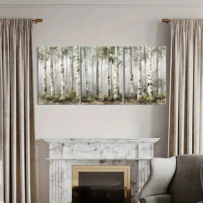 3pcs Artistic Birch Forest Landscape Metal Print Ready to Hang Art - Bella Home Decor