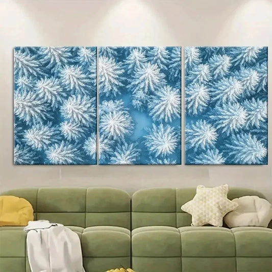 3pcs Pine Birch Trees Aerial View VB Wall Art Set Canvas Framed 50x70cm - High Quality Print 100% Australian Made Wall Canvas Ready to Hang