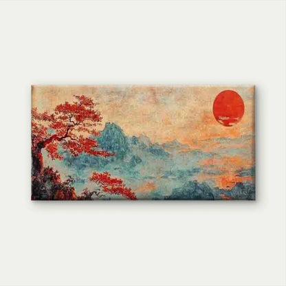 Asian Landscape with Sunset Wall Art Canvas Office Home Room Framed 120x60cm