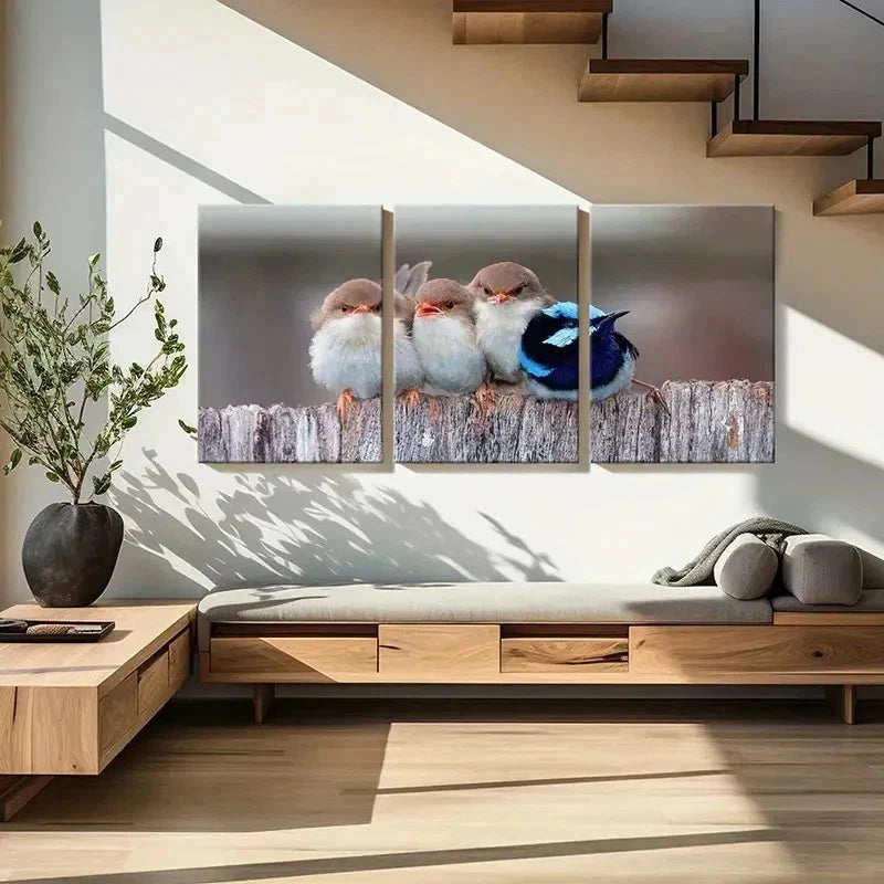 3pcs Animals White Brown & Blue Birds Pets Wall Art Set Canvas Framed 50x70cm - High Quality Print 100% Australian Made Wall Canvas Ready to Hang - Bella Home Decor