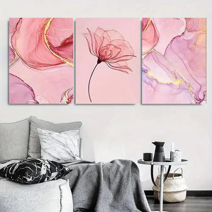 3pcs Pink Alcohol Ink Floral Wall Art Set Canvas Framed 60x90cm - High Quality Print 100% Australian Made Wall Canvas Ready to Hang