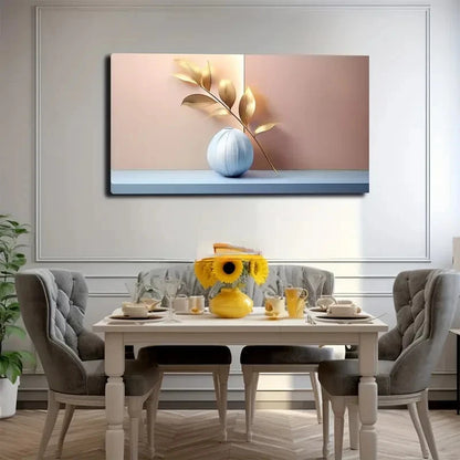 Golden Leaf Made Wall Art Canvas Office Home Room Framed 120x60cm