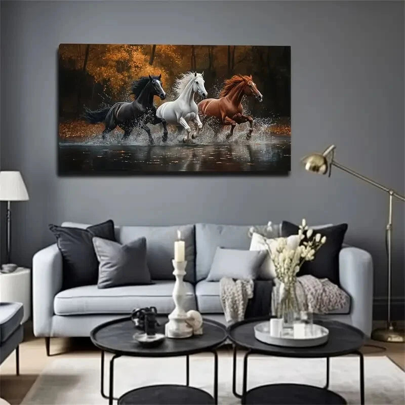 Bohemian Galloping Horse wall canvas office home room framed 120x60cm - Bella Home Decor