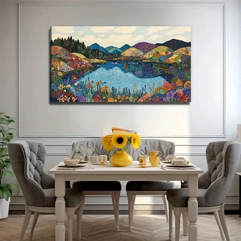 Lake Mountain Map Suitable Wall Art Canvas Office Home Room Framed 120x60cm