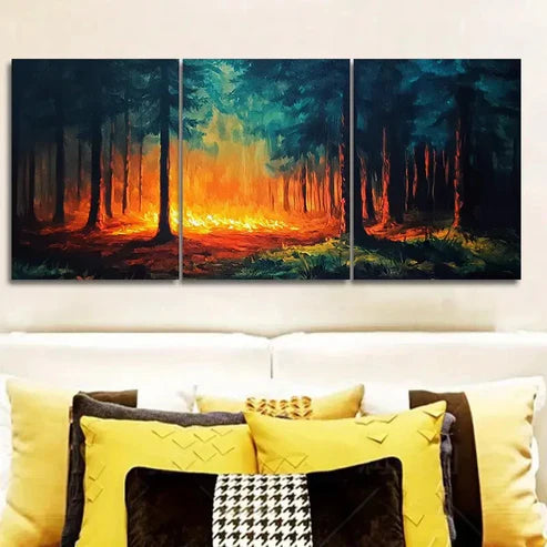 3pcs Vibrant Forest Fire Scenes Wall Art Canvas Unframed - High Quality Print 100% Australian Made Wall Canvas