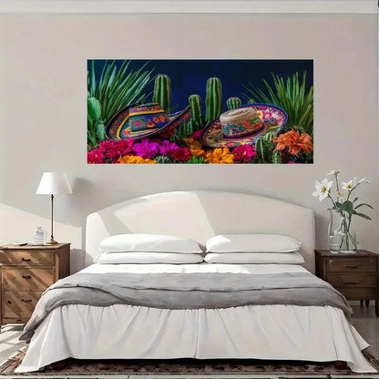 Vibrant Mexican Sombrero Wall Art Canvas Office Home Room Framed 120x60cm