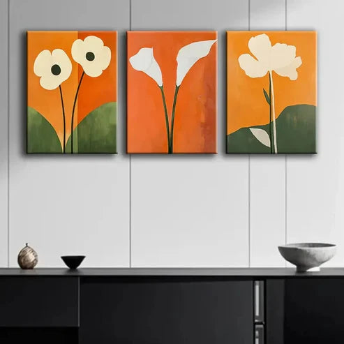 3pcs White Flower Modern Abstract Floral Perfect Wall Art Set Canvas Unframed - High Quality Print 100% Australian Made Wall Canvas