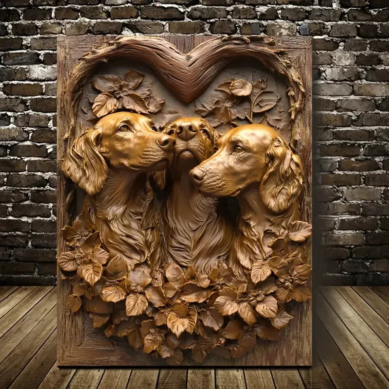 Irish Setter Dogs Among Heart Shaped Painting 40x60cm Metal Print Ready to Hang - Bella Home Decor