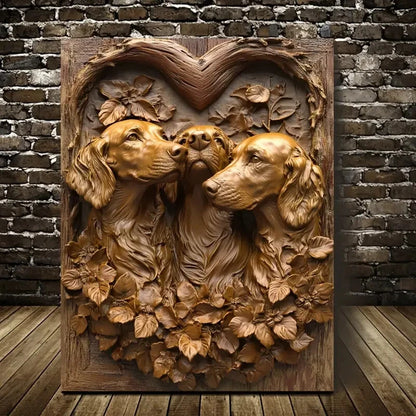 Irish Setter Dogs Among Heart Shaped Painting 40x60cm Metal Print Ready to Hang - Bella Home Decor