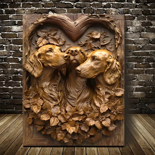 Irish Setter Dogs Among Heart Shaped Painting 40x60cm Metal Print Ready to Hang - Bella Home Decor