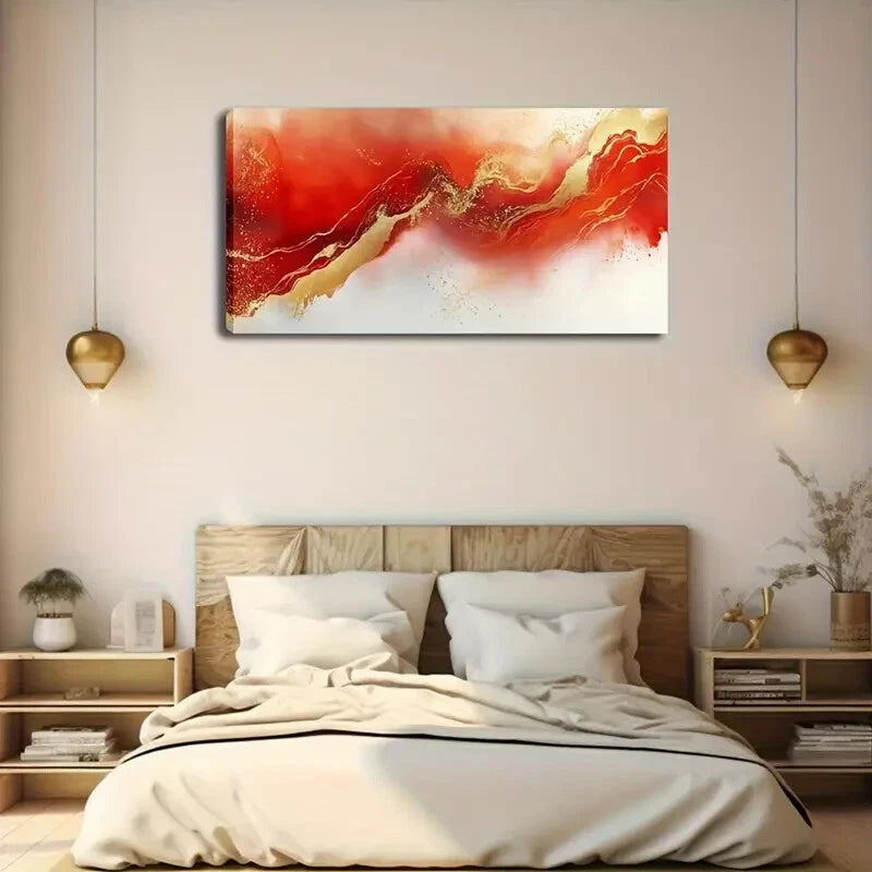 Modern Abstract Red & Golden Wall Art Canvas Office Home Room Framed 120x60cm - Bella Home Decor