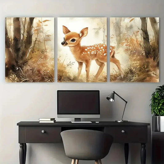 3pcs Youngsters Deer Enchanting Woodland Design Metal Print Ready to Hang Art