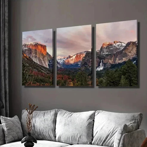 3pcs Brown and White Mountains Scenery Wall  Art Set Canvas Unframed - High Quality Print 100% Australian Made Wall Canvas - Bella Home Decor