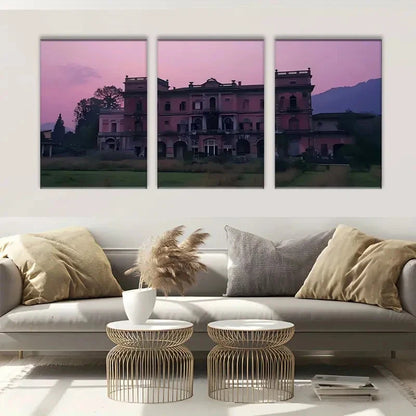 3pcs Charming Rustic Sunset Featuring a Castle Metal Print Ready to Hang Art - Bella Home Decor