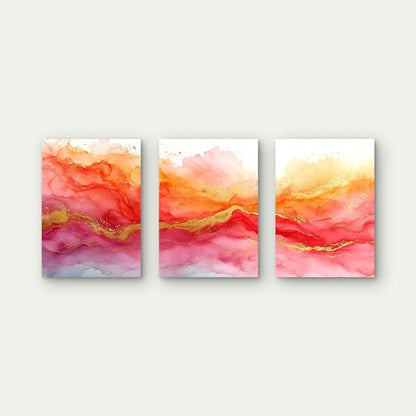 3pcs Fiery Horizon In Golden Flow Wall Art Set Canvas Framed 60x90cm - High Quality Print 100% Australian Made Wall Canvas Ready to Hang