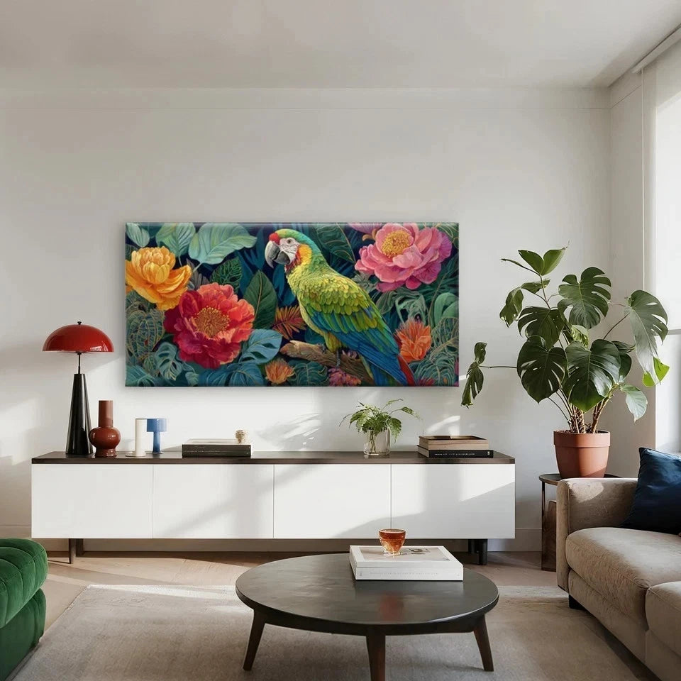 Tropical Parrot Jungle Wall Art Canvas Office Home Room Framed 120x60cm