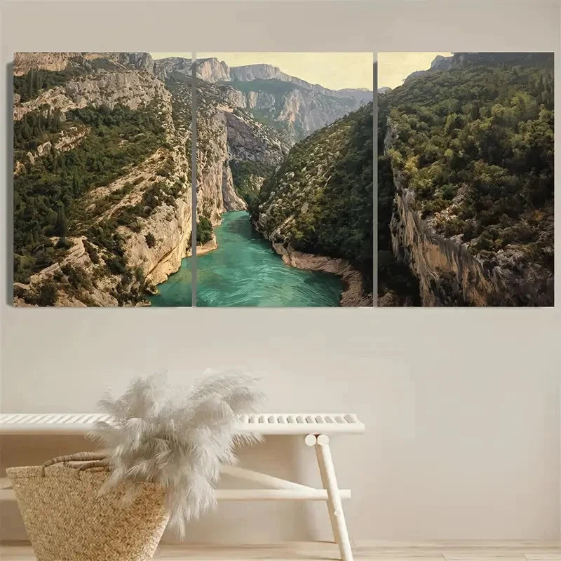 3pcs Gorge France Vintage Travel Wall Art Set Canvas Framed 60x90cm - High Quality Print 100% Australian Made Wall Canvas Ready to Hang - Bella Home Decor