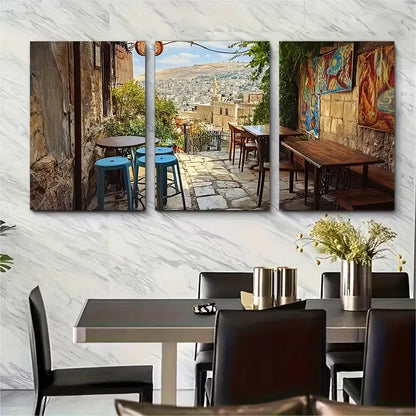 3pcs Cultural Coffee Scene in Irbid Metal Print Ready to Hang Art - Bella Home Decor