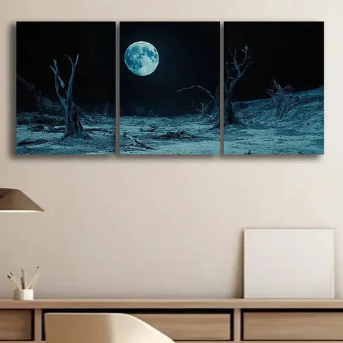 3pcs Moonlit Space Themed Landscape Art Set Canvas Unframed - High Quality Print 100% Australian Made Wall Canvas