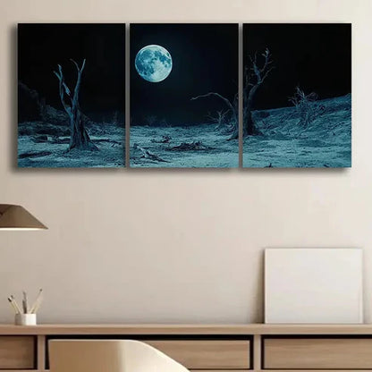 3pcs Moonlit Space Themed Landscape Art Set Canvas Unframed - High Quality Print 100% Australian Made Wall Canvas