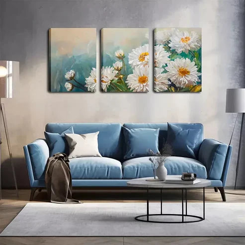 3pcs Romantic White Chrysanthemum In The Wild Wall Art Set Wall Art Canvas Unframed - High Quality Print 100% Australian Made Wall Canvas