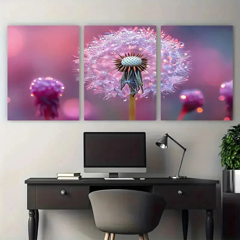 3pcs Ethereal Dandelion Seed Nature Inspired Scene Metal Print Ready to Hang Art