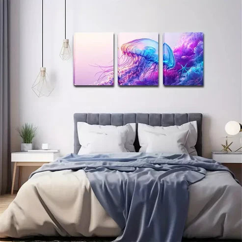 3pcs Colorful, Elf-Clear Jellyfish, Pigment Wall Art Canvas Unframed - High Quality Print 100% Australian Made Wall Canvas - Bella Home Decor